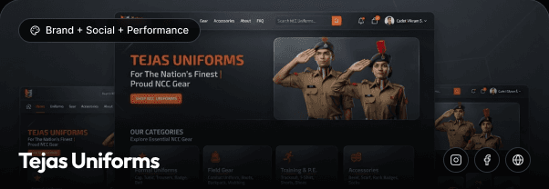 Tejas Uniforms storefront and NCC cadets in uniform